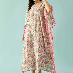 The Kaftan Company White Cotton Printed Kaftan-picture-4