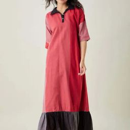 The Kaftan Company Red Cotton Color-Block Night Dress With Eyemask-picture-14