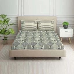 Spaces Strokes Light Grey 100% Cotton 144 TC Double Bedsheet with 2 Pillow Covers-picture-34
