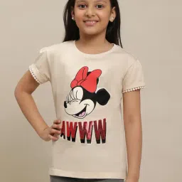 Kidsville Mickey & Friends Printed Brown Tshirt For Girls-picture-25