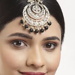 ZENEME Gold-Plated Artificial Stones and Beads Studded Maang Tikka Head Jewellery image 5