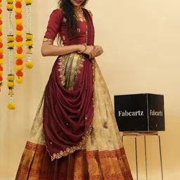 Fabcartz Embellished Semi-Stitched Lehenga & Unstitched Blouse With Dupatta image 3