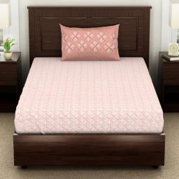 Spaces Geometric Blush Pink Cotton Single Bedsheet with Pillow Cover-picture-4