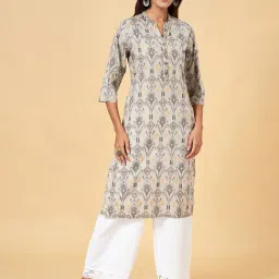 Rangmanch By Pantaloons Grey Cotton Printed Straight Kurta-picture-42