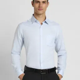 Peter England Elite Blue Cotton Slim Fit Printed Shirt-image-75