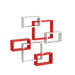 AMAZE SHOPPEE MDF; Wood Wall Decoration Intersecting Floating Shelves,Lacquer;Semi-Glossy Finish,Red ;White image 4