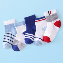 Cute Walk by Babyhug Cotton Rich Non Terry Antibacterial Ankle Length Socks Striped Design Pack of 5 - Blue & White-picture-28