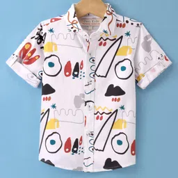 JASH KIDS Cotton Woven Half Sleeves Printed Shirt - White-picture-26