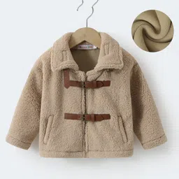 Kookie Kids Full Sleeves Winter Jacket with Belt Opening -Khaki-picture-12