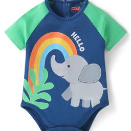 Babyhug Interlock Knit Half Raglan Sleeves Onesie With Elephant Print - Navy Blue & Green-picture-49