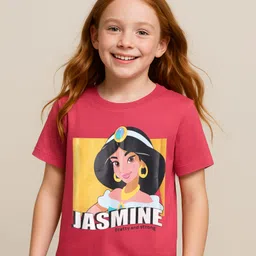 Pine Kids Disney Single Jersey Knit Half Sleeves T-Shirt With Jasmine Graphic - Red-picture-14