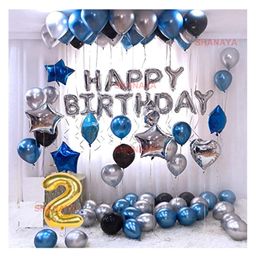 Bubble Trouble Birthday Decoration Items| 2nd Birthday Decoration For Girls Boys Husband Wife| Birthday Decoration Set Kit| 60Pcs Includes Happy Birthday Silver Foil Blue Black Silver Metallic Balloons No2 Foil-picture-23