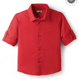 UCB Cotton Woven Full Sleeves Solid Colour Shirt - Red-picture-27