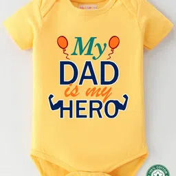 BLUSHES 100% Cotton Fathers Day Theme Half Sleeves My Dad Is My Hero Text Printed Onesie - Yellow-picture-19