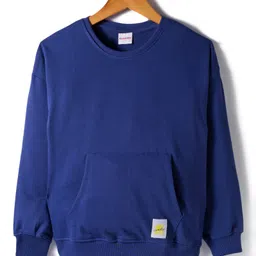 kookie kids india Kookie Kids Terry Knit Full Sleeves Solid Color Pullover Sweatshirt with Kangaroo Pocket - Navy Blue-picture-16