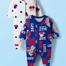 Babyhug Disney Interlock Knit Full Sleeves Sleepsuit With Minnie Mouse Graphics Pack Of 2 - Navy Blue & White-picture-23