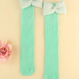 KIDLINGSS Cotton Bow Applique Detailed & pearls Embellished Socks - Green-image-90