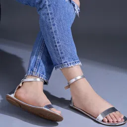 Shoetopia Glossy Finish With Buckle Closure Sandals - Silver-picture-28