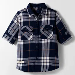 Ruff 100% Cotton Twill Woven Full Sleeves Tartan Checks Shirt with Front Pockets - Navy Blue-picture-15