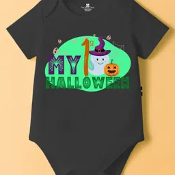 The Peppy Tend 100% Cotton Knit Halloween Theme Half Sleeves My 1st Halloween Text Printed Onesie - Black-picture-20