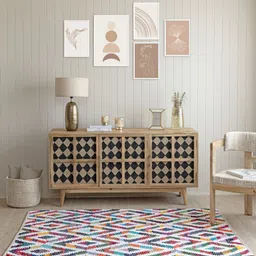 THEGASBH White Geometric Printed Cotton Traditional Carpet image 3