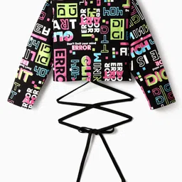 OLLINGTON ST. Cotton Knit Full Sleeve Text Printed Top & Joggers - Black & Pink image 5