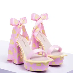 Papa Don't Preach Striped PU Stiletto Sandals with Bows image 1