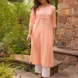 Libas Round Neck Sequined Embroidered Straight Kurta image 1