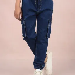 Crimsoune Club Boys Blue Cotton Blend Solid Joggers Style Jeans-image-57