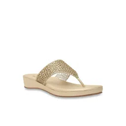 Rocia by Regal Women's Golden Thong Wedges image 2