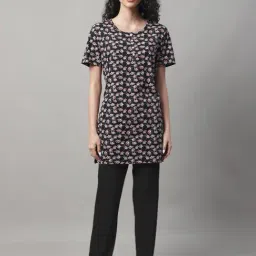 Kanvin Black Cotton Printed Top Pyjamas Set-image-5