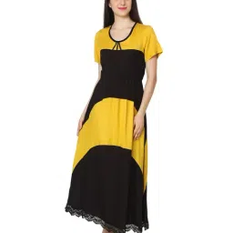 PATRORNA Black & Mustard Color-Block Nighty-image-45