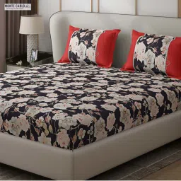 Monte Carlo Vibrant Black Polyester 130 TC Queen Bedsheet with 2 Pillow Covers image 3