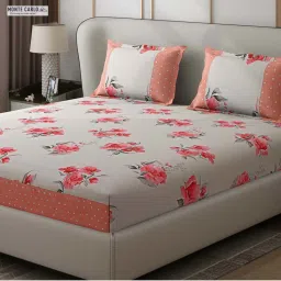 Monte Carlo Essence Rose Pink Polyester 130 TC King Bedsheet with 2 Pillow Covers image 3