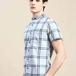 showoffff SHOWOFF Grey Cotton Slim Fit Checks Shirt image 3