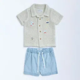 HOP Baby by Westside Beige Crochet-Detailed Cotton Shirt and Shorts Set-picture-26