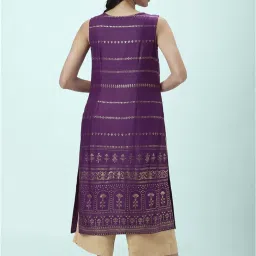 Rangmanch by Pantaloons Purple Printed Straight Kurta image 2