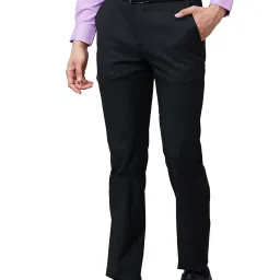 Raymond Black Slim Fit Self Design Flat Front Trousers image 3