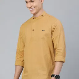 The Indian Garage Co Men Khaki Solid Short Kurta image 2