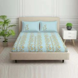 Spaces Savoire Light Blue 100% Cotton 144 TC Double Bedsheet with 2 Pillow Covers-picture-40