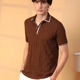 Campus Sutra Brown Regular Fit Self Pattern Polo T-Shirt image 3