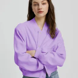 Kotty Purple Fleece Solid Fleece Jacket image 3