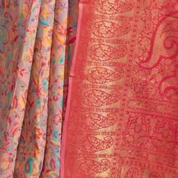 Odette Beige Cotton Blend Woven Design Saree with Unstitched Blouse Piece image 3