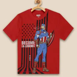 kidsville Boysville Red & Blue Cotton Printed Captain America T-Shirt image 2