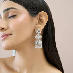 Fida Rhodium Plated American Diamond White Jhumki Earrings image 3