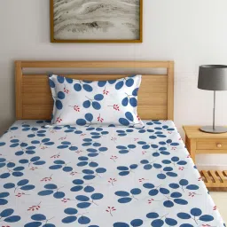 Klotthe Printed White & Blue 300 TC Cotton Blend King Bed Sheet with 2 Pillow Covers image 2