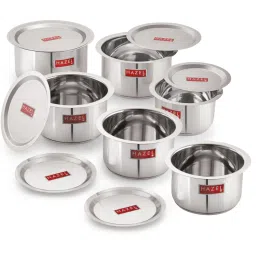 HAZEL Silver Stainless Steel Flat Bottom Patila With Steel Lids Set of - 12 Pieces image 2