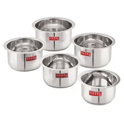 HAZEL Silver Stainless Steel Induction Base Flat Bottom Patila Set of 5 (1100 ml, 3300ml) image 2