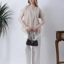 Qurvii Beige Plain Half Placket Shirt image 4