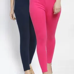 Gracit Pink & Navy Mid Rise Leggings - Pack Of 2-image-25